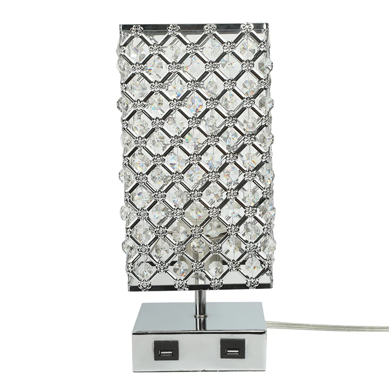 Touch Control Crystal Table Lamp Set of 2 Bedside Nightstand Lamps with 2 USB Charging Ports,Crystal Decorative Desk Lamp