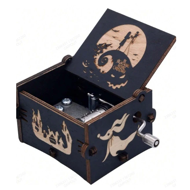Wholesale Good Price Halloween Theme Music Box Wooden Hand Cranked Mini Size Music Box