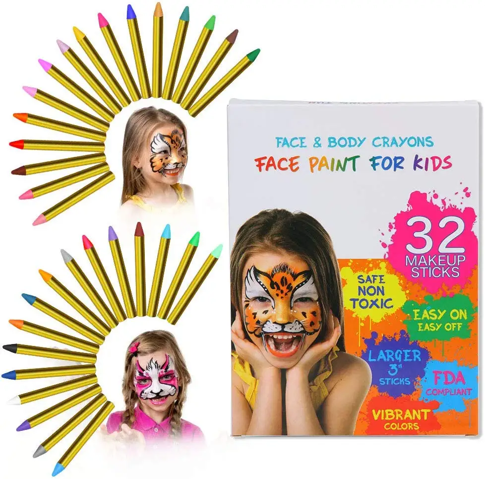 
Face Body Crayons Non-toxic Safety, Body Painting Kit Makeup for Kids Easter/Halloween/Christmas/Makeup Cosplay 36 Colors 