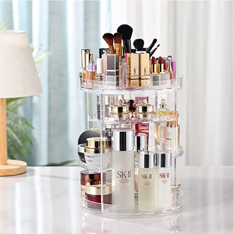 Transparent Acrylic 360 Degree Rotating Adjustable Cosmetic Storage Rotating Makeup Beauty Organizer Acrylic Makeup Organizer