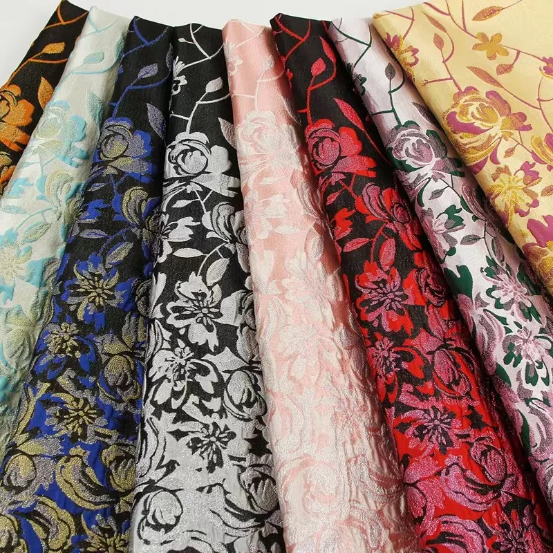 Popular metallic positioning florals  pattern variety in colors custom luxury jacquard brocade fabric for women evening  dress