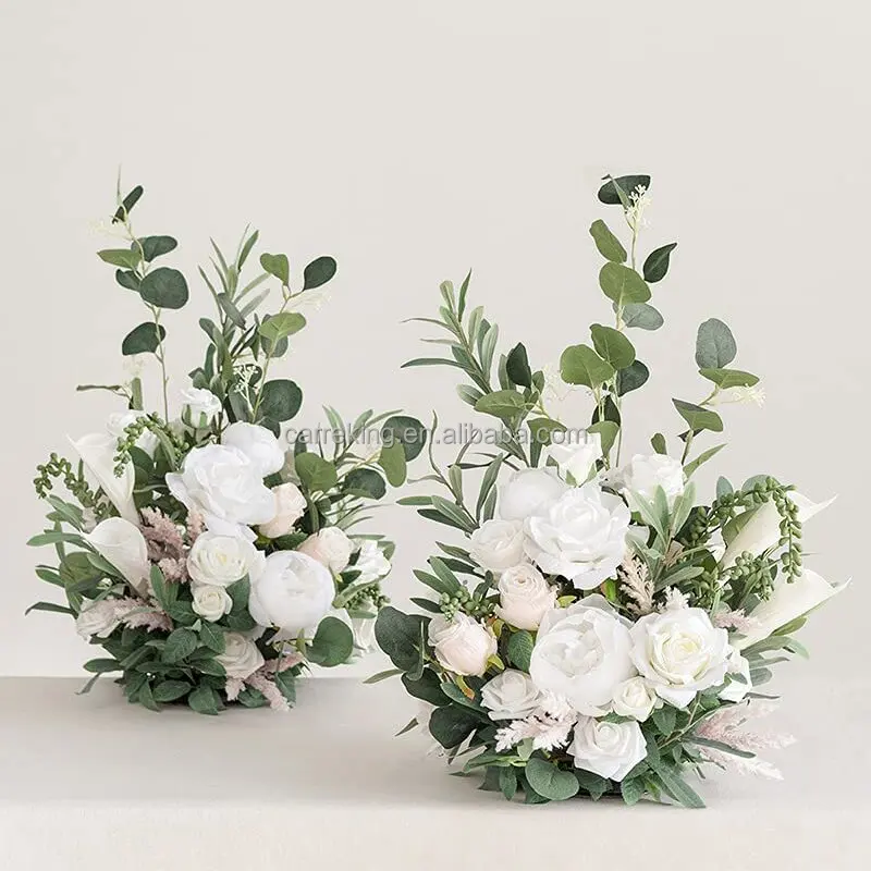 Lower Price Artificial Flower Teal & Orange Arrangement Free Stand Flower For Wedding Archway Decor