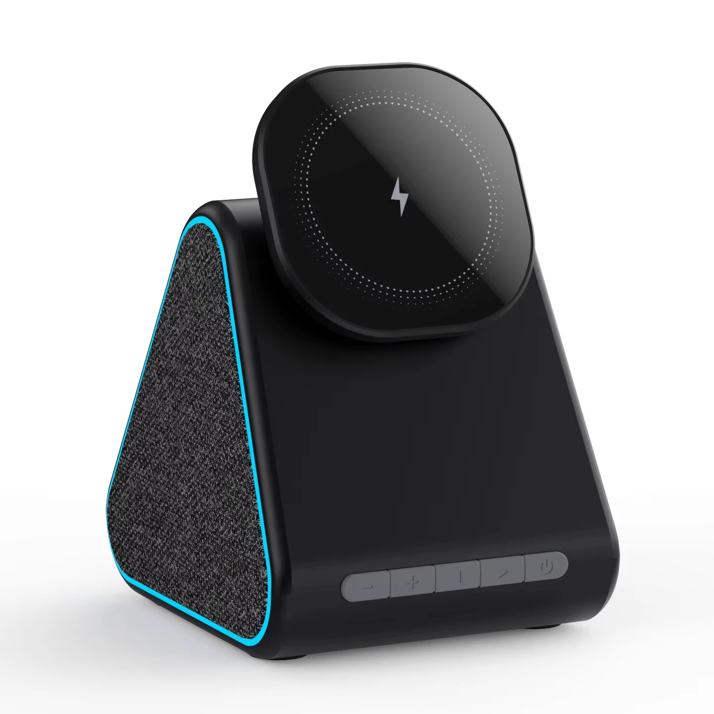 Wholesale 2 In 1 Strong Magnetic Charging Stand Triangle ambient Light 15W Wireless Charger With Speaker Adjustable Charging Pad