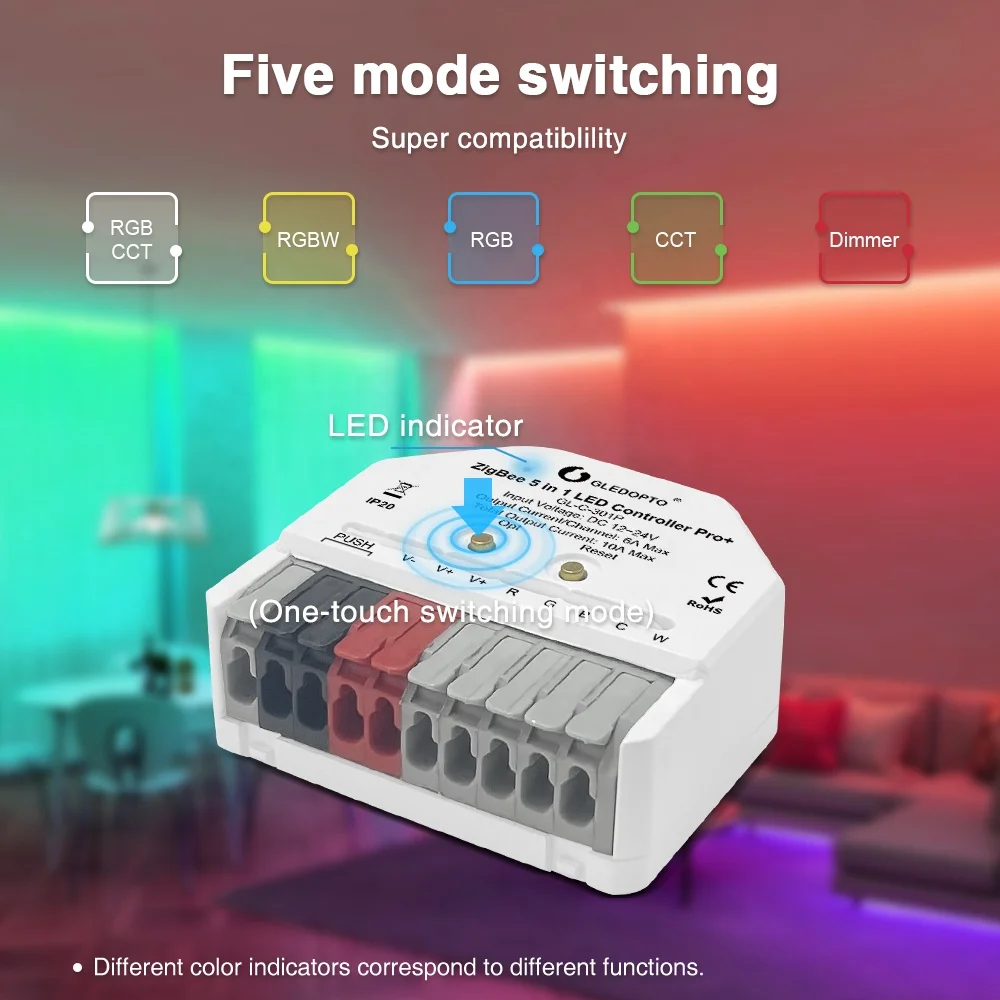 Gledopto NEW ZigBee 3.0+2.4G RF Remote control 5 in 1 Smart LED Controller Power off memory function
