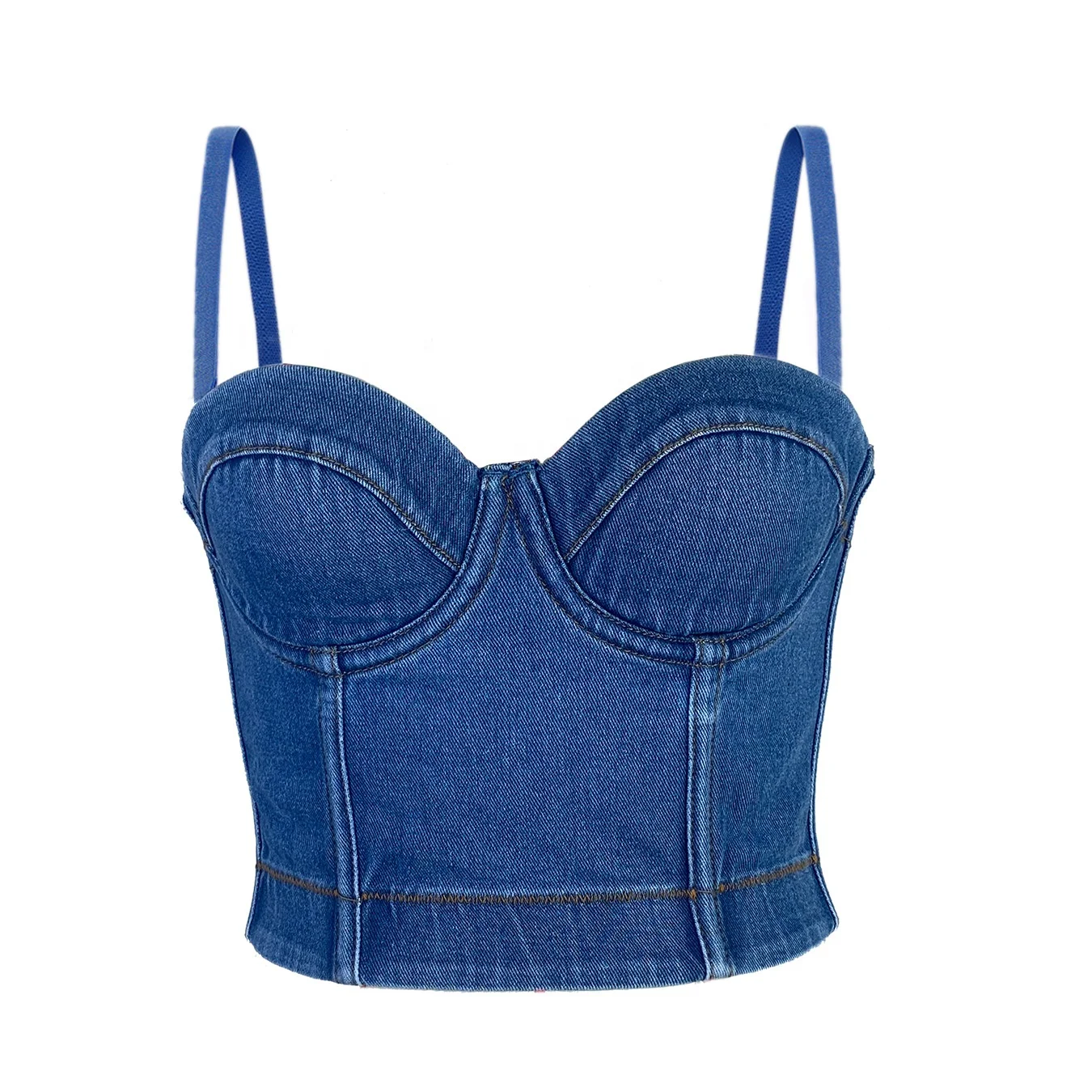 WT021 women denim bustier corset top women tube denim top with strap ladies jean corset top