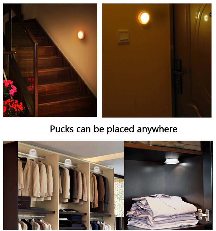 
Battery powered kitchen under cabinet led lighting with motion sensor closet light 2 pucks 