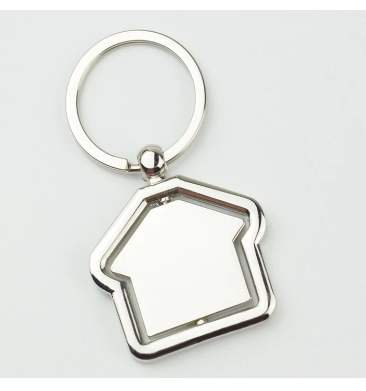 Пустой металлический вращающийся брелок для ключей в форме дома с логотипом на заказ