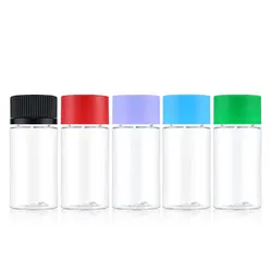 Custom 30ml 40ml 50ml 60ml black lid transparent empty storage cosmetic child proof resistant pet plastic bottles with screw cap