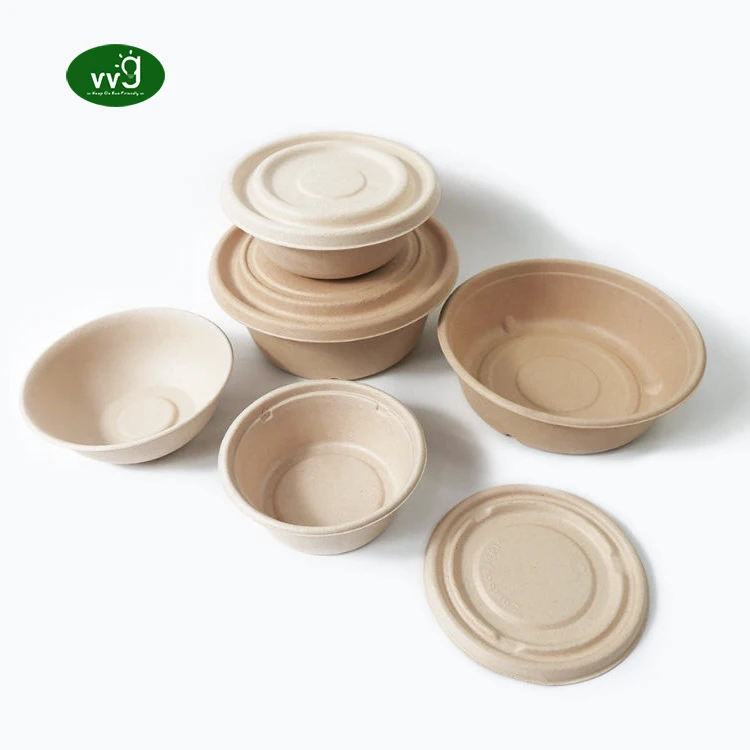 VVG no added pfas bodegradable bamboo pulp custom microwavable take away hot soup food disposable bowls with lids