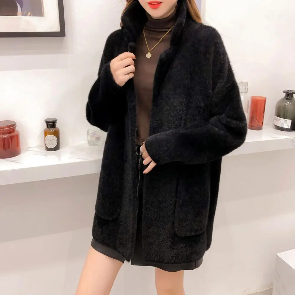 *GC-0831 2022 new arrivalsChinese clothing factory wholesale ladies loose cardigan turn down collar white red faux mink fur coat