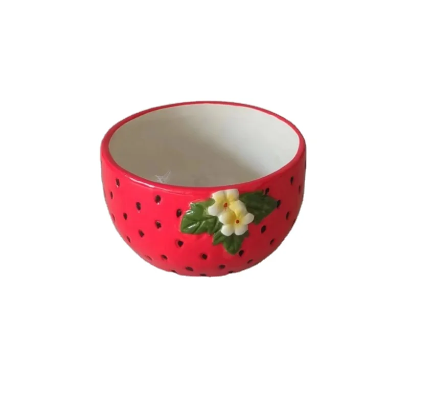 Customized strawberry shaped ceramic bowl salad bowl