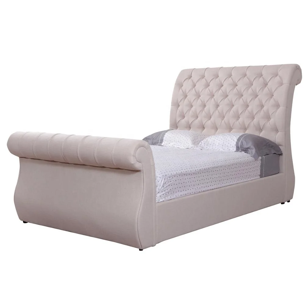 
Beige Diamond Bed Frame Modern King size Fabric Sleigh storage Bed 