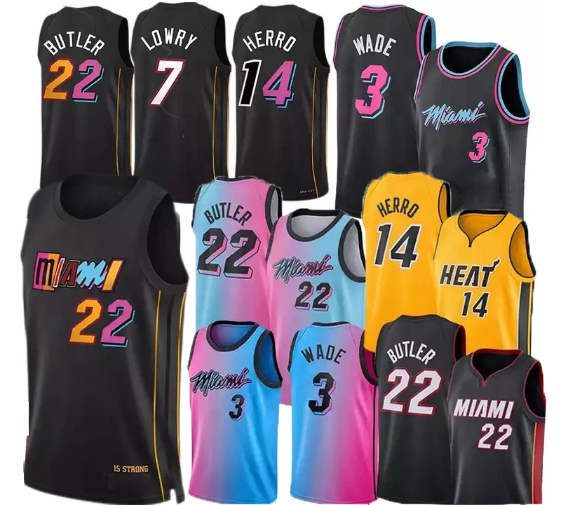 2022 2023 Miami New Season Heat 22 Butler 14 Herro 3 Wade High Quality Stitched Basketball Jersey