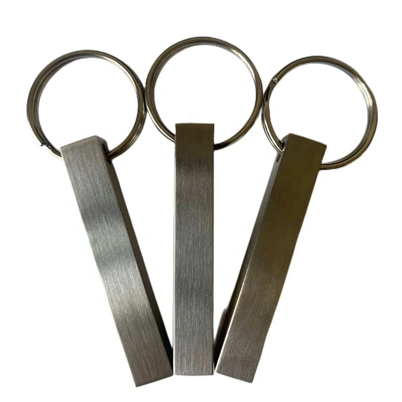 304 stainless steel brush finish cube keychain Gift Key chains key rings hook Custom logo Laser Engraved Bar Keychain