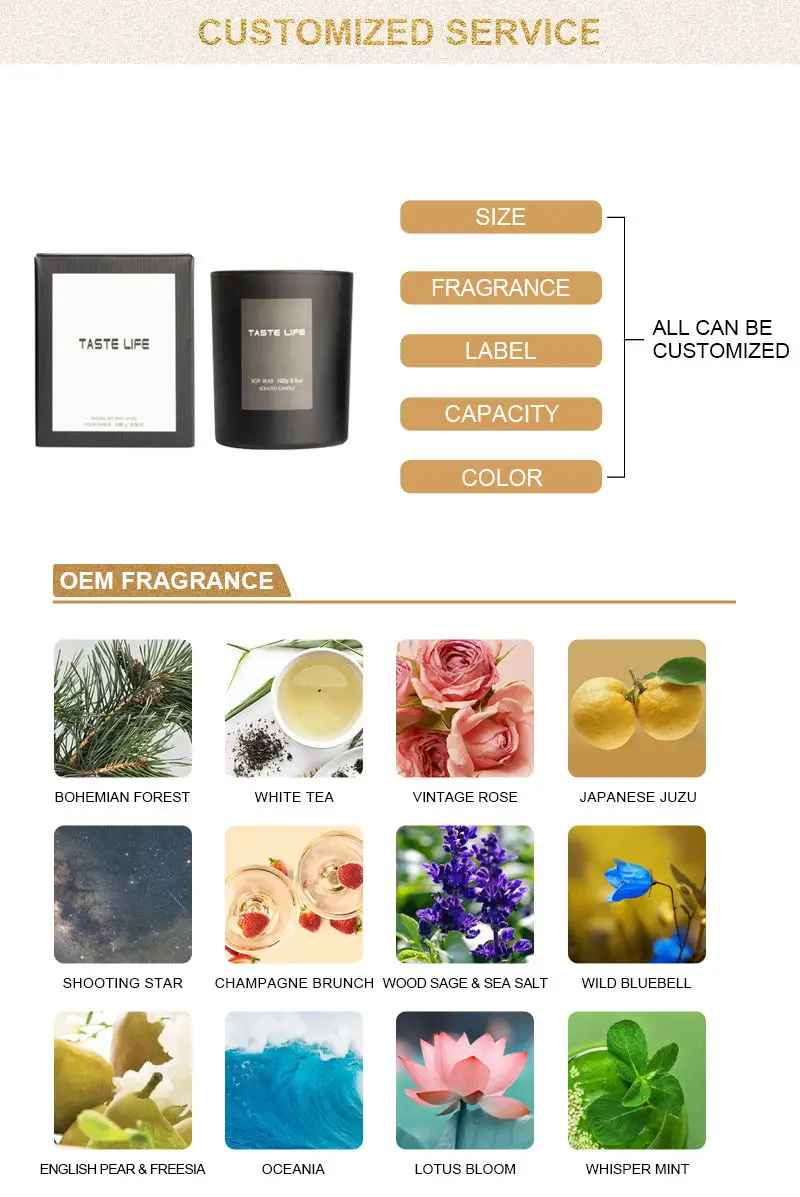 Custom Labels Classic Home Decoration Luxury Glass Aroma Candle Soy Wax Scented Candles With Packaging