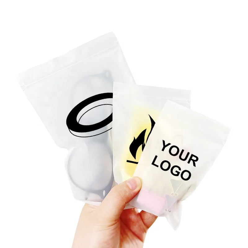 Custom logo printing zip slider sealing CPE Frosted PE Clear resealable reclosable strip ziplock bags