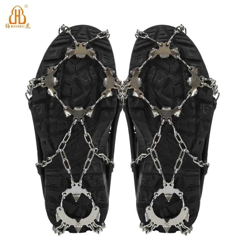 BOHU 18 teeth  ice crampons Safe Protect  thickened stainless spikes crampon Non-slip shoes chain