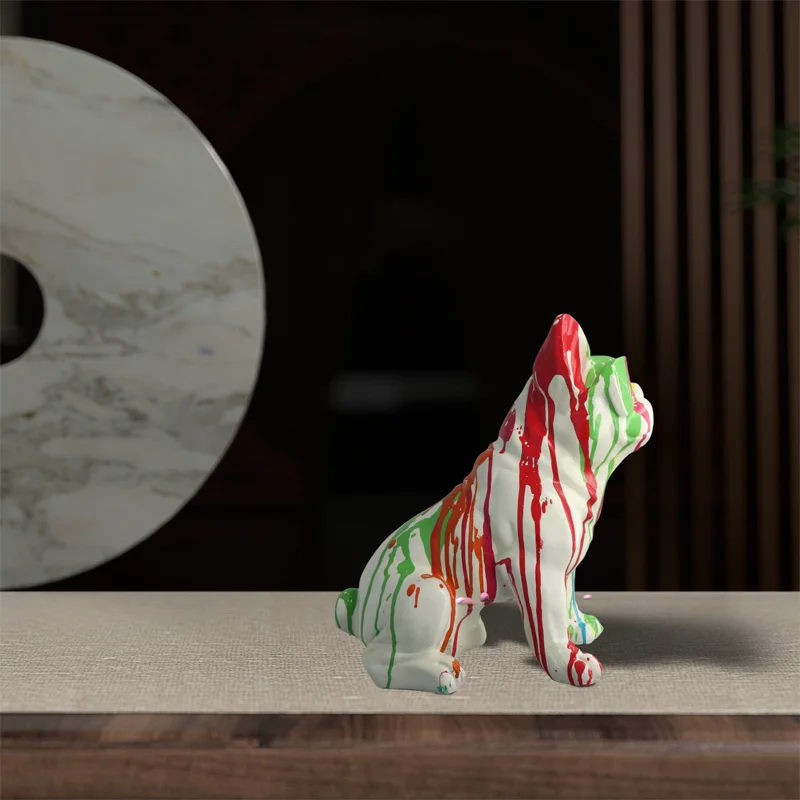 New product Customized Splashing Ink Painted stock life Size Animal Resin Dog Statues