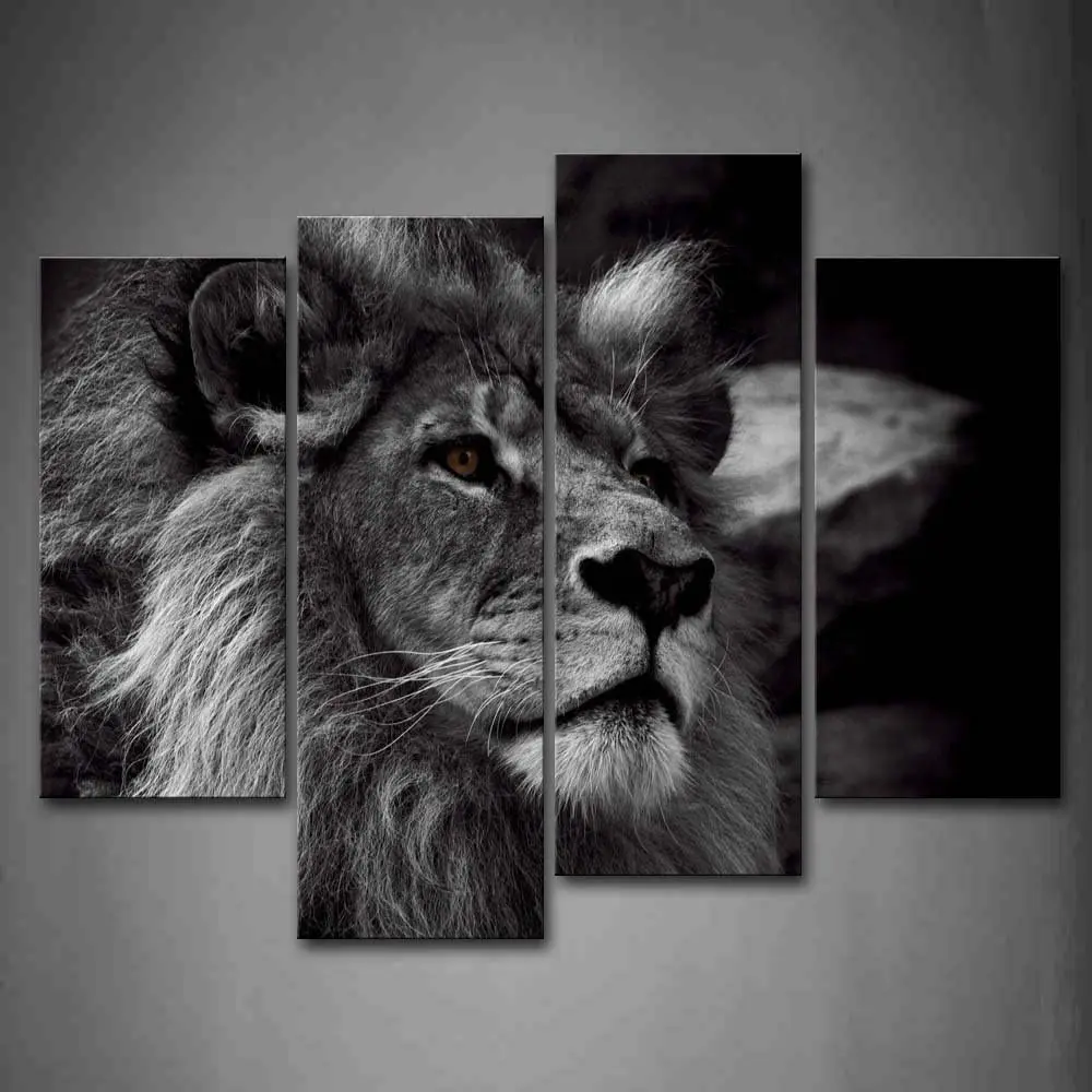 Living Room Prints Black And White Poster 4-5  Panel Painting Printed Animal Canvas Wall Art