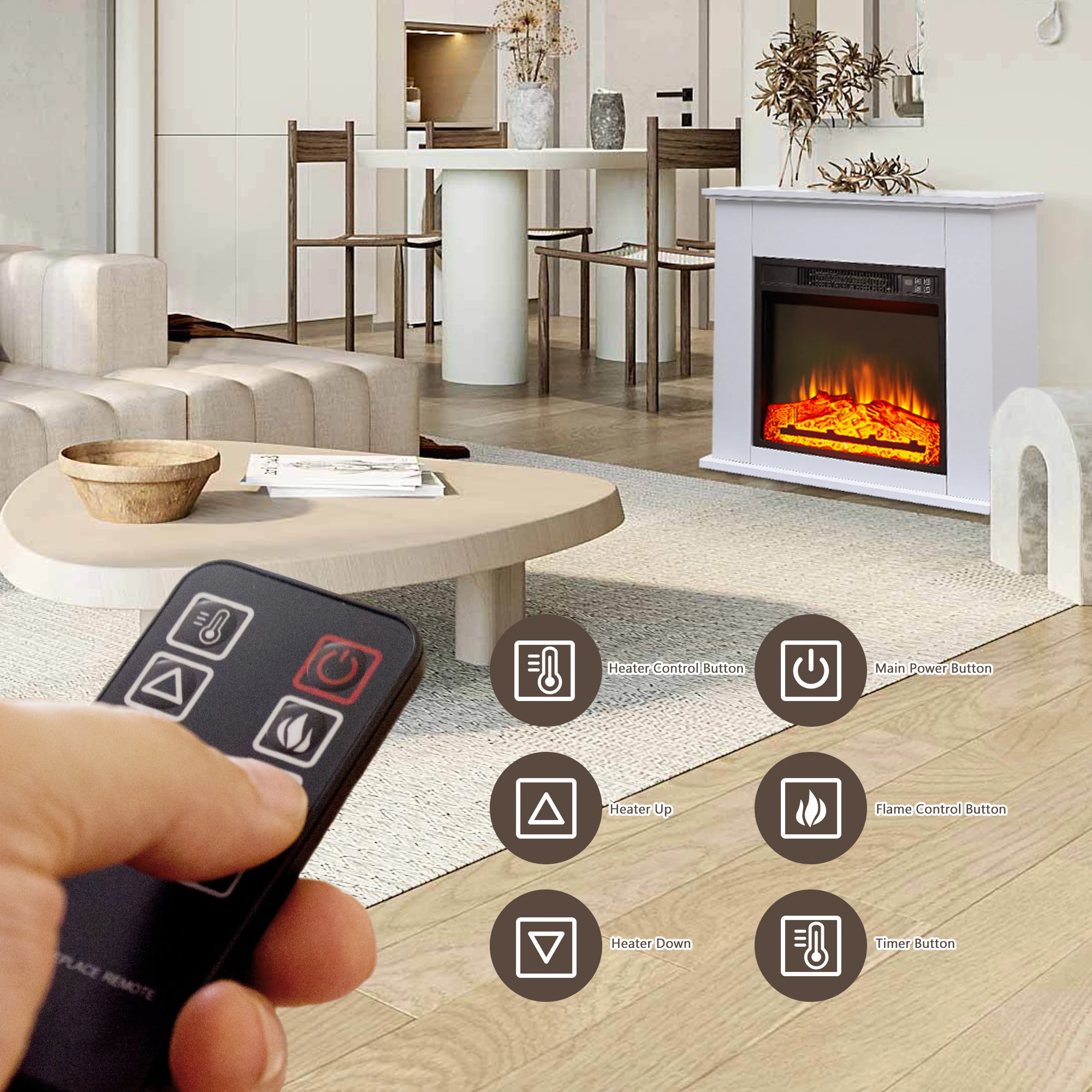25 Inch Living Room Freestanding Portable LED Flame Fire Place Heater Remote Control Electric Fireplace