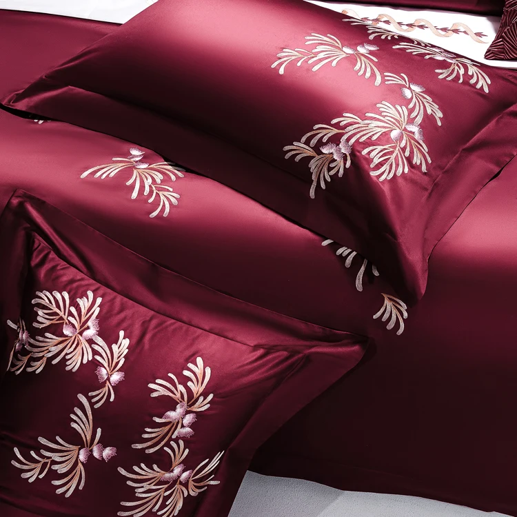 Red bed sheets 100% long-staple Cotton Set Factory Bedsheets Wholesale Embroider Bed Sheet Set Luxury