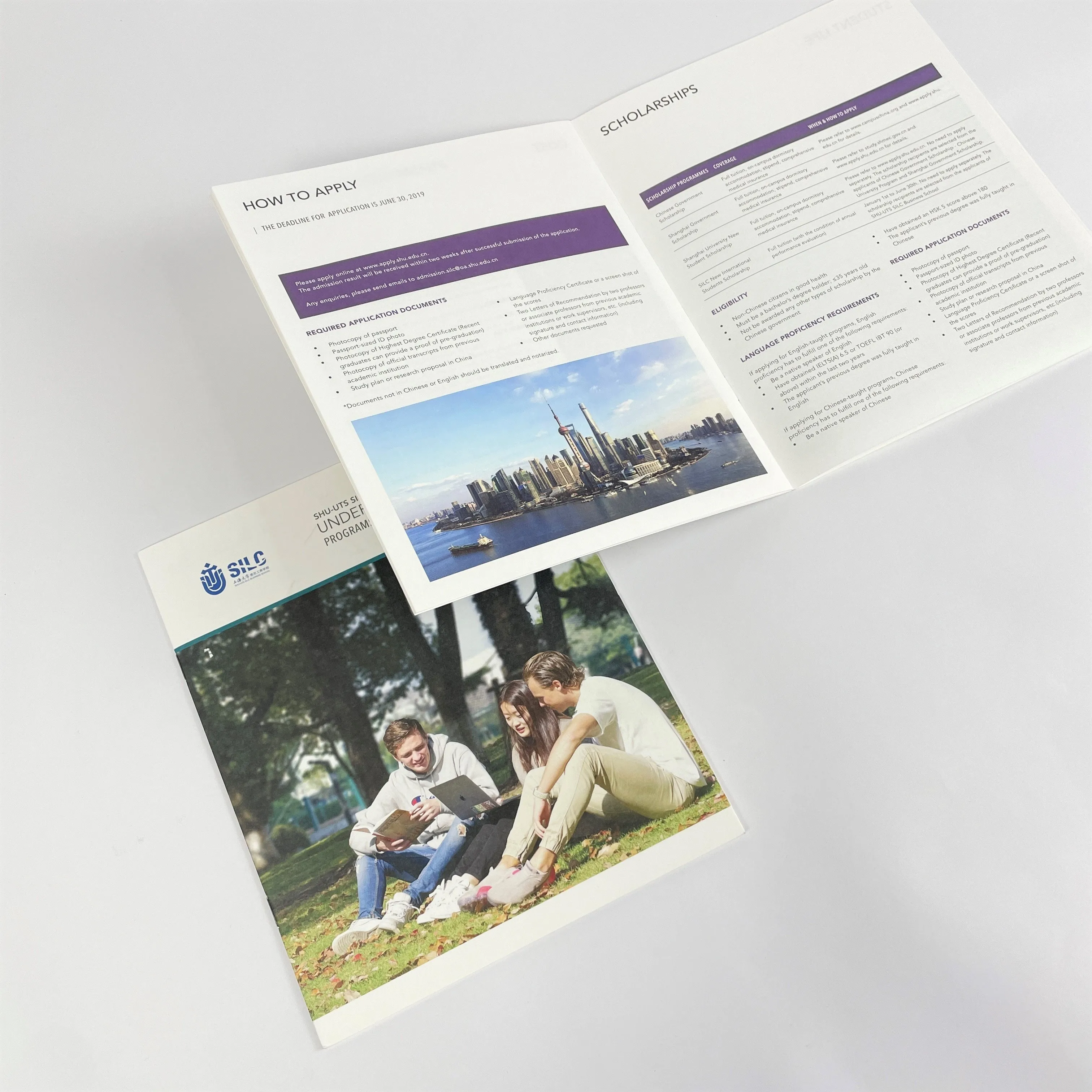 Custom size 180*220mm school programs introduction color printed in white art paper