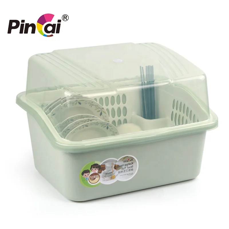 Factory wholesale Colorful Transparent Lid Dish Rack Plastic with Cover for Kitchen