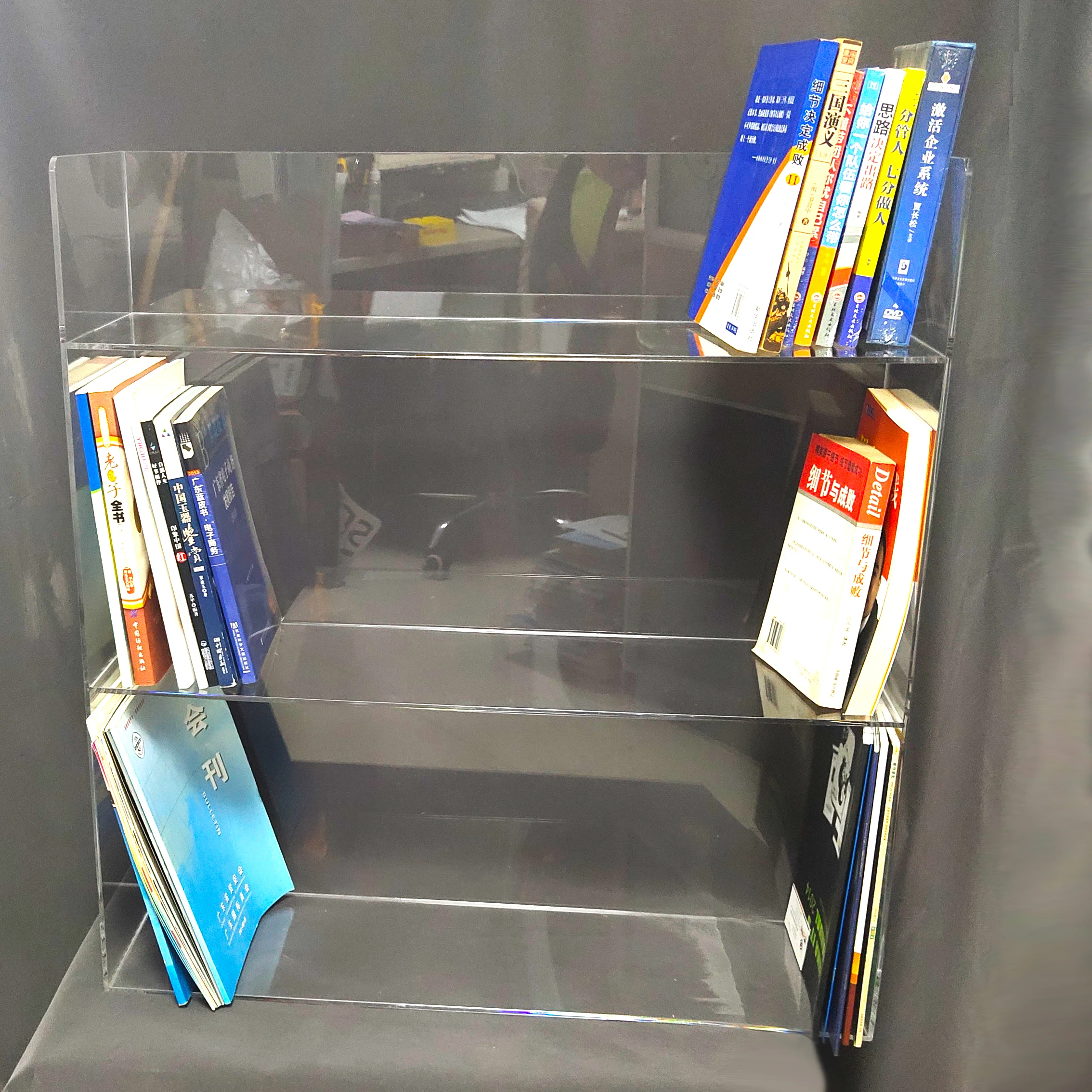 Custom sizes clear acrylic book shelves desk ladder book shelf for library home modern style