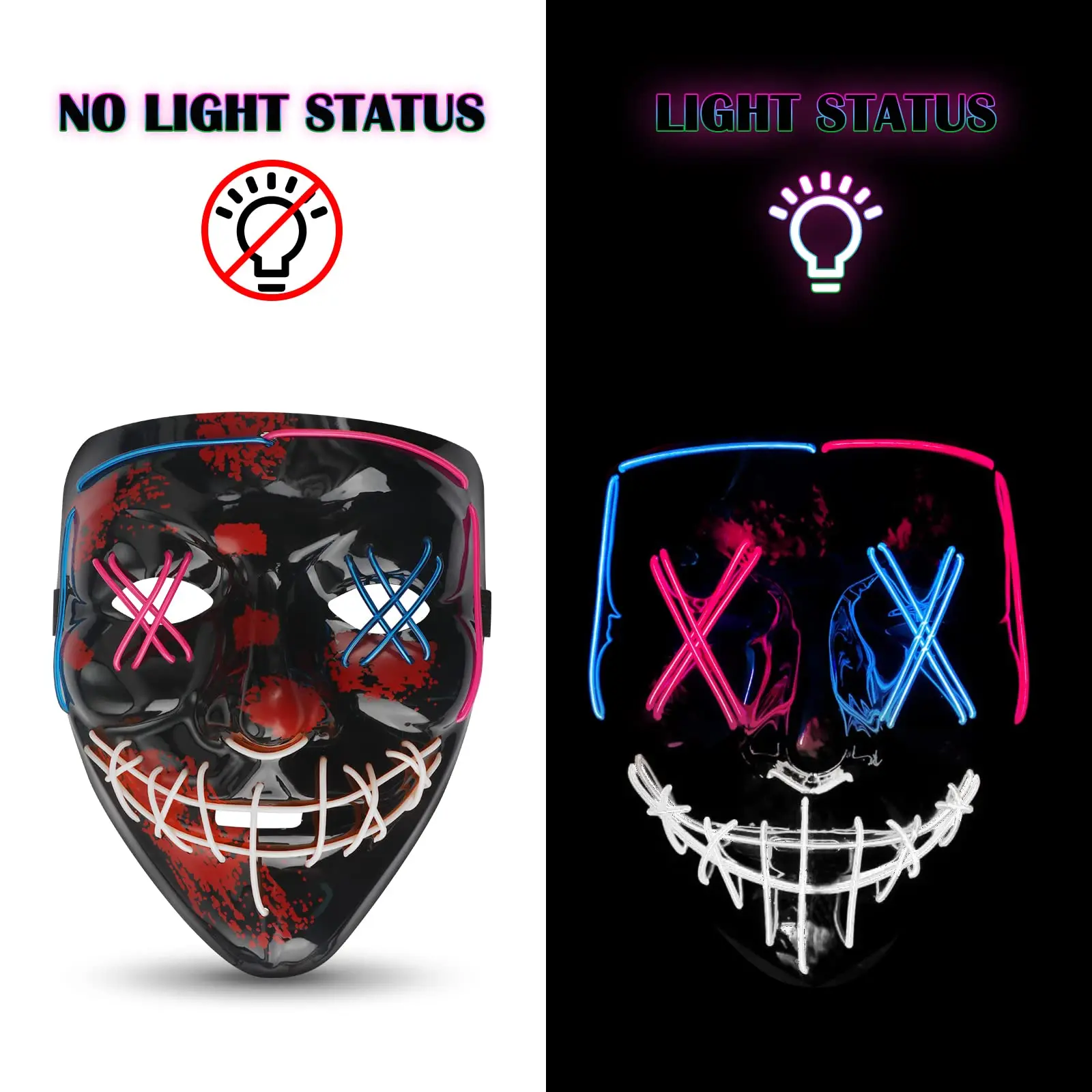 Hot Sale Halloween Glowing Party Mask Black Words Halloween LED Masks With Blood Horror Facepiece