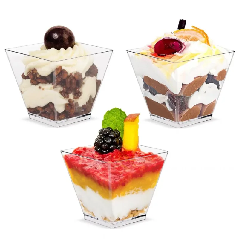 Mini Parfait Cups Clear Reusable Mini Plastic Dessert Cups Square Tasting Bowl Appetizers Puddings Cups with Lid