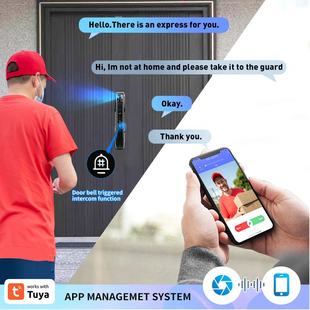Friendly design Villas home entrance tuya 6072 6068 6085 suitable full automatic smart door lock wifi with 3d face recognition