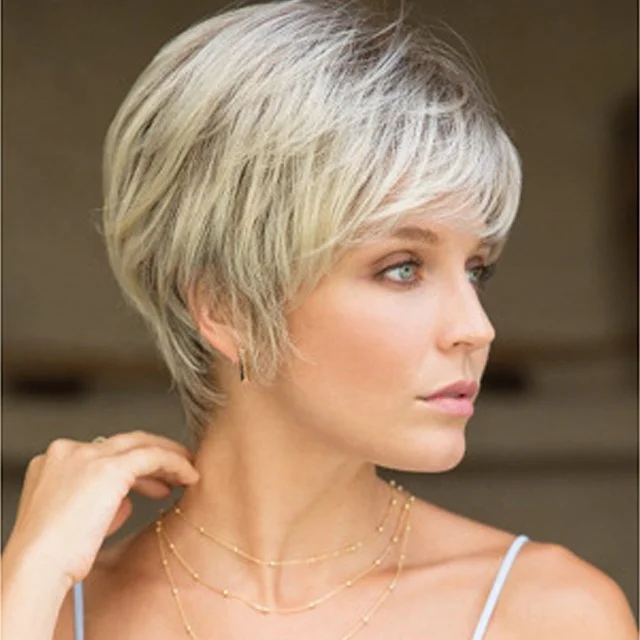 Оптовая продажа новых популярных американских женщин с короткими париками, высокотемпературный шелк, серая бабушка, короткие прямые волосы, парик