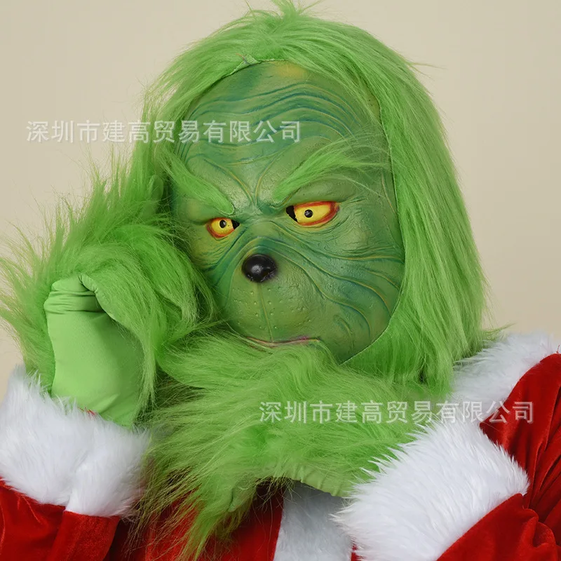 NEW Hot Selling Cheap Party Plastic Manufacturer Funny Halloween Face Mask Latex The Green Haired Grinch