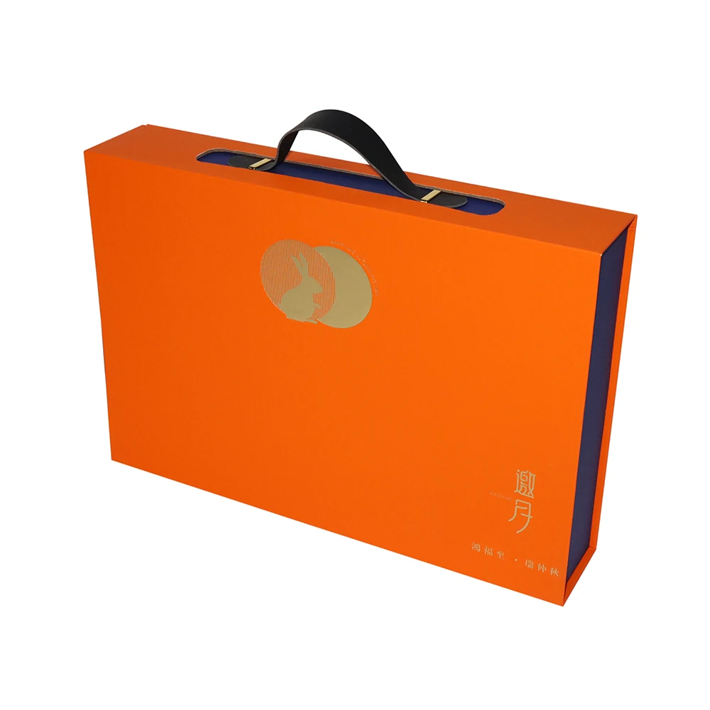 Custom Brand Luxury Festival Box Rigid Cardboard Magnetic Gift Box with Leather Handle