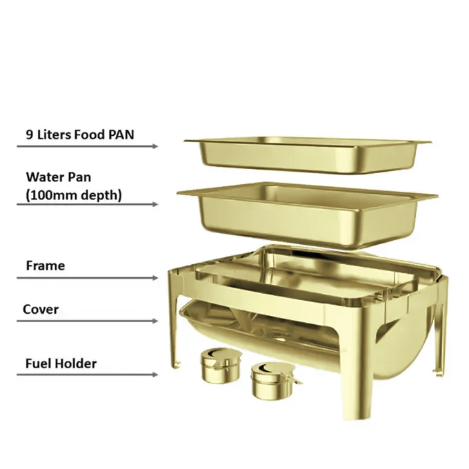 New Stype All Size Stainless Steel Rectangle Food Warmer Buffet Set Gold Chafing Dish For Kitchen