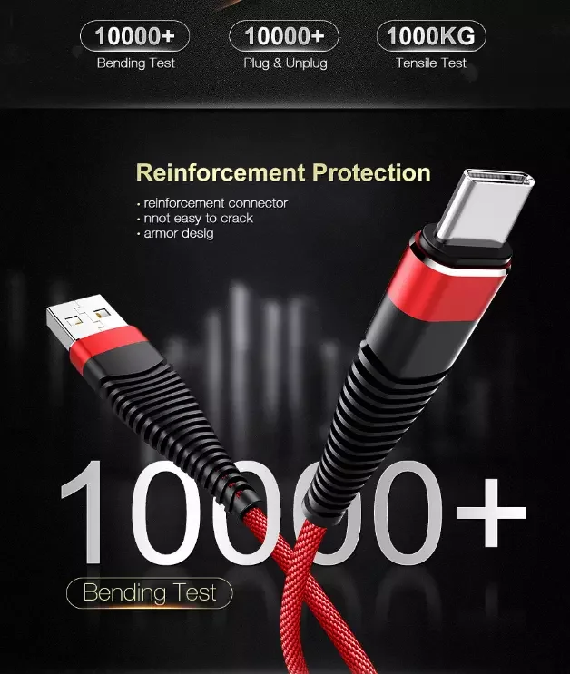 Mermaid Longer Tensile 2.4A Fast Charging Optional I6, V8 or Type-C Connectors USB with Data Transfer Cable