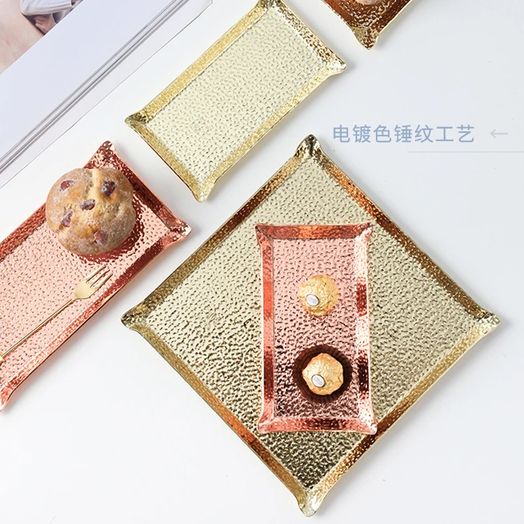 Serving Tray Set Wholesale Hotel Bedside Restaurant Luxury Plain Rose Gold Cookie Metal Stainless Steel Decorative Serving Tray