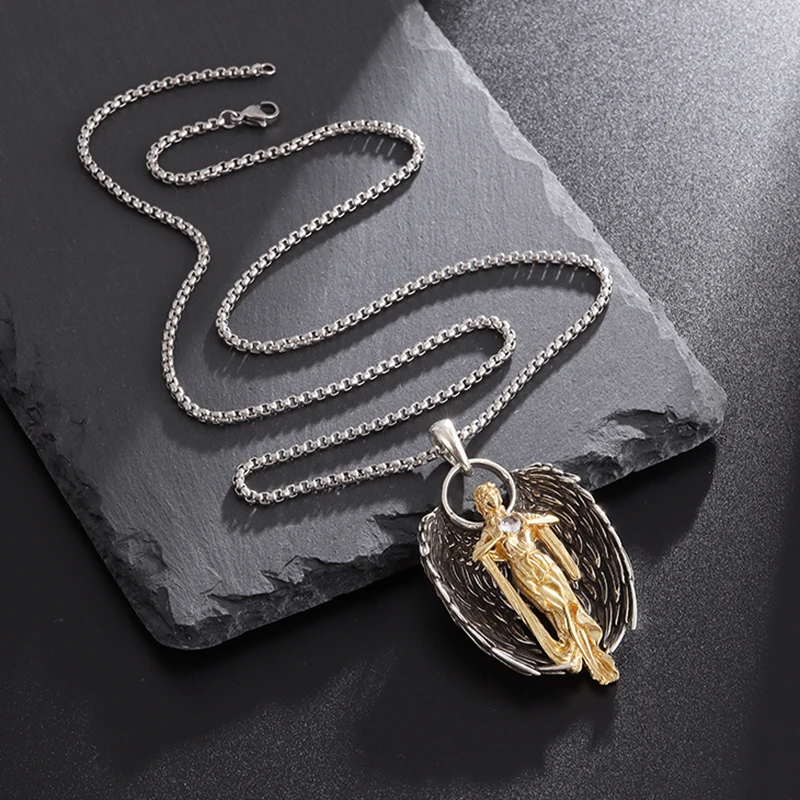 Retro personality creative exquisite angel wings pendant Angel St. Gabriel Paladin necklace male and female Christian amulet