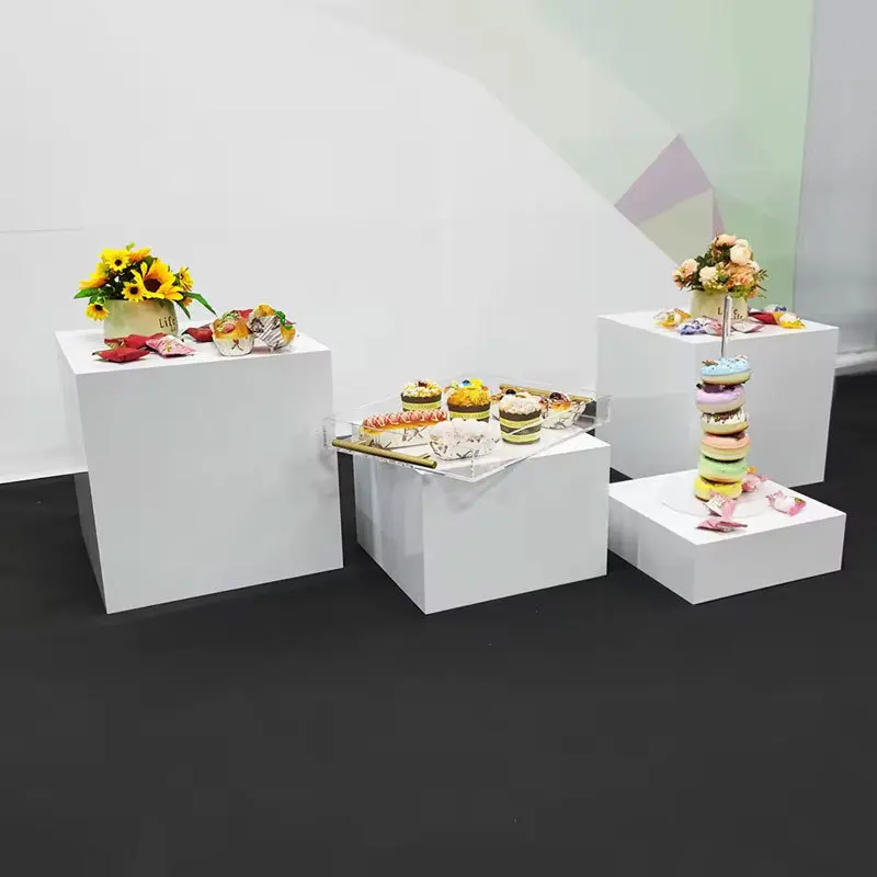 Luxury gold white catering buffet food display stand risers table acrylic dessert food display risers for food display stand
