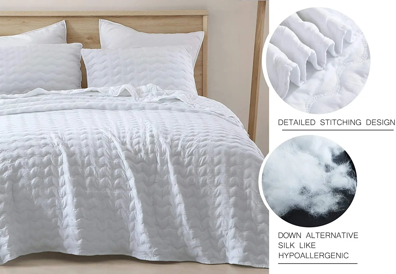 2022 New Style  Wavy Quilted All Season Lightweight Comforter Set 3PC White King Size