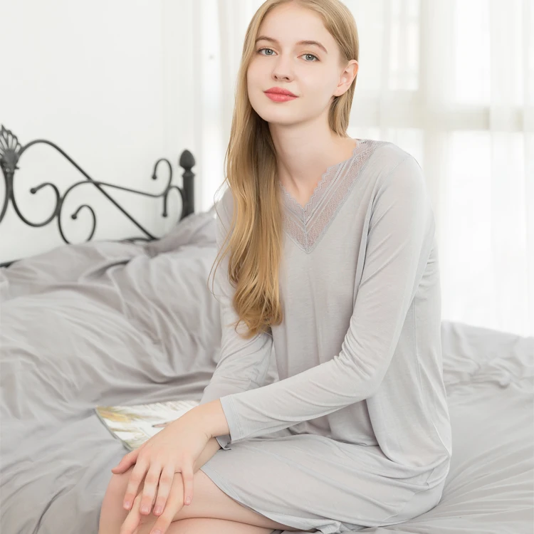 New silk v-neck nightgown pajamas big yards long sleeve long thin household to take