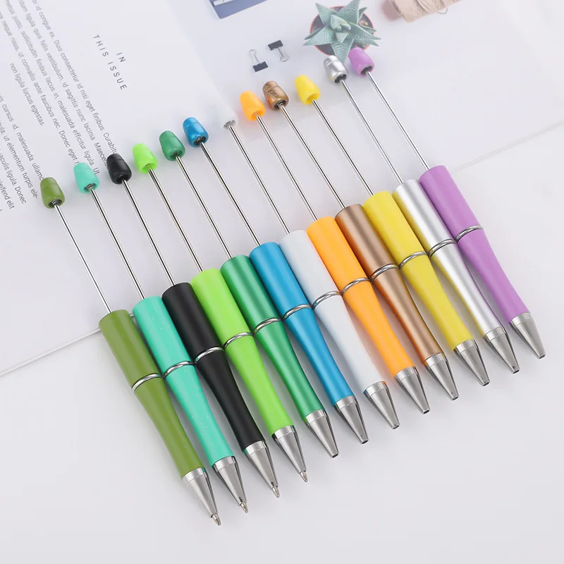 X1111-2 Promotional DIY Beaded Pens Ballpoint Pens Plastic Custom Beadable Pens Colorful Creative Stationery Personalized Gifts