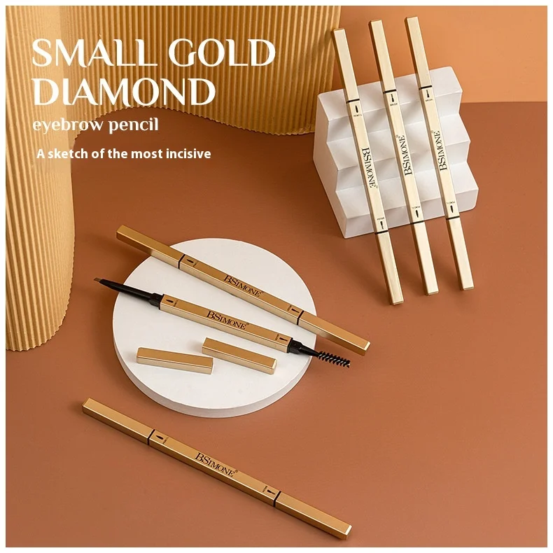 BSimone Double-Ended Ultra-Fine Small Gold Bar Eyebrow Pencil Long-Lasting Waterproof Anti-Sweat Beginners Mineral Box