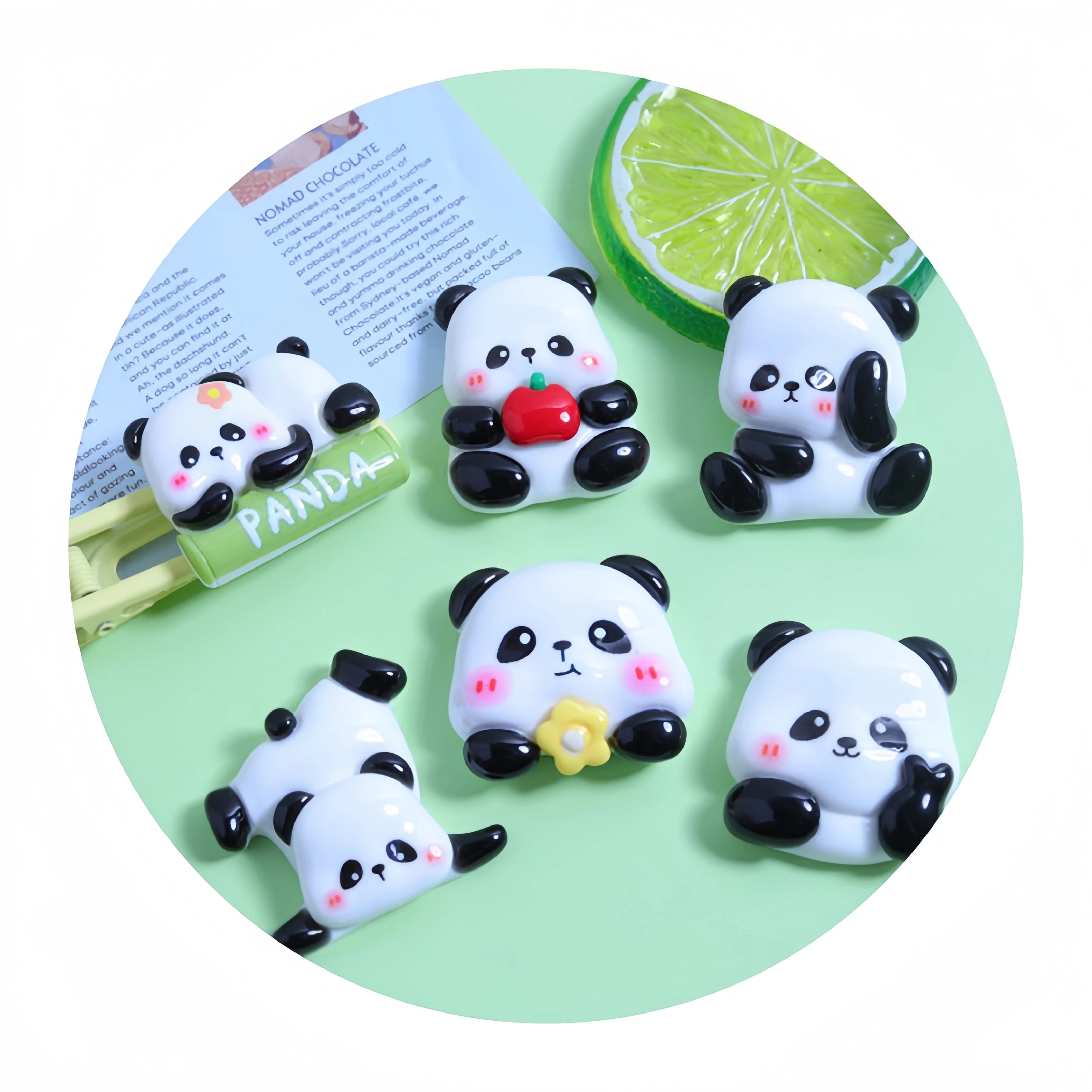 Kawaii, китайская гигантская панда, плоская спина, смоляные украшения для рукоделия, оптовая продажа, изделия из смолы, поделки