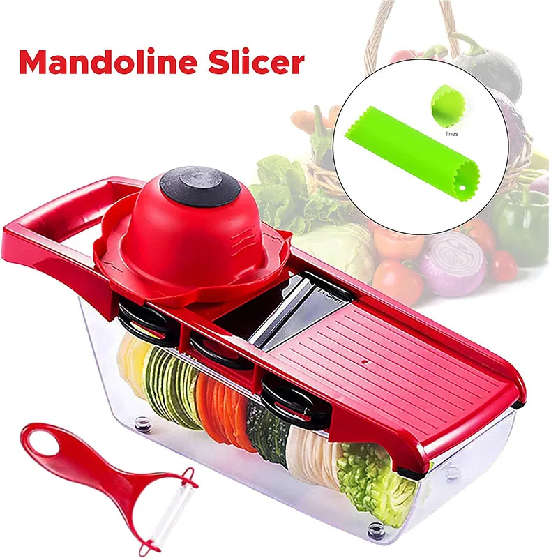 6 in 1 Multi-function Vegetable Slicer Kitchen Mandolin Potato Chopper  Food Cutter with Storage Container