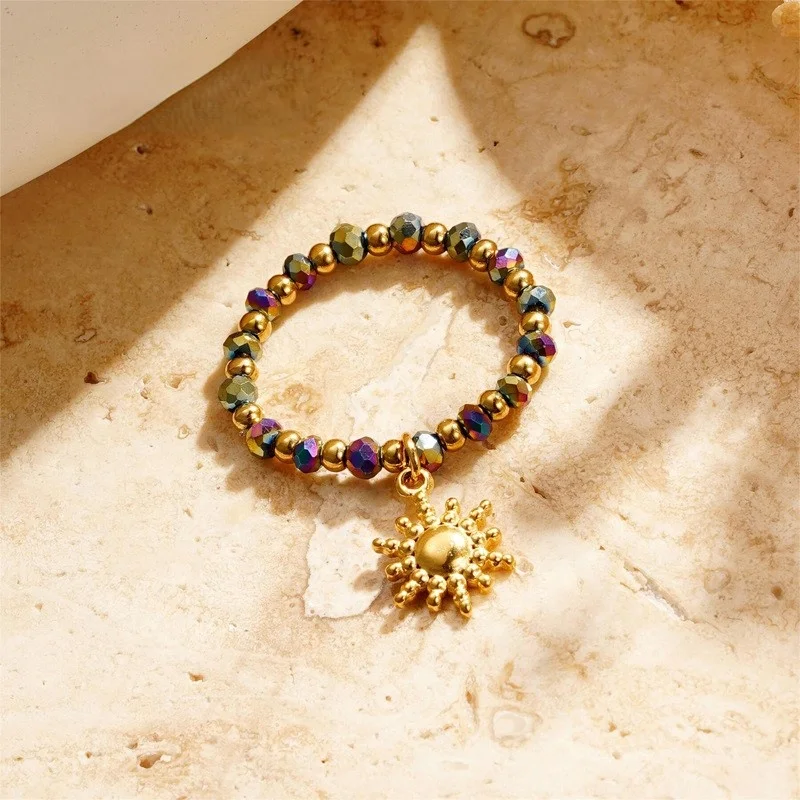 Hot Selling Trendy Stainless Steel Lock Dolphin Magic Wand Elastic Bead Ring Handmade Bead Ring For Women