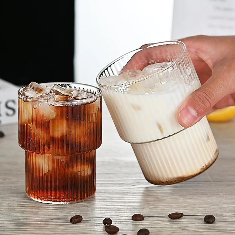 Hot Sale Wholesale Vertical Stripes Glass Tea Cups Custom Ribbed Coffee Cup Wine Glass