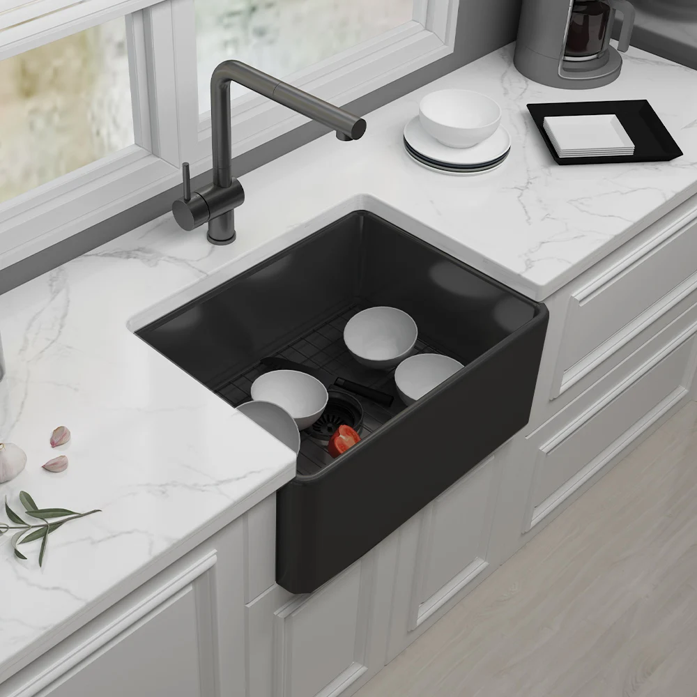 Wholesale Sink Modern Custom Sink Kitchen Apron Front Single Bowl Fireclay Matte Ceramic Farmhouse Black Sink Kitchen