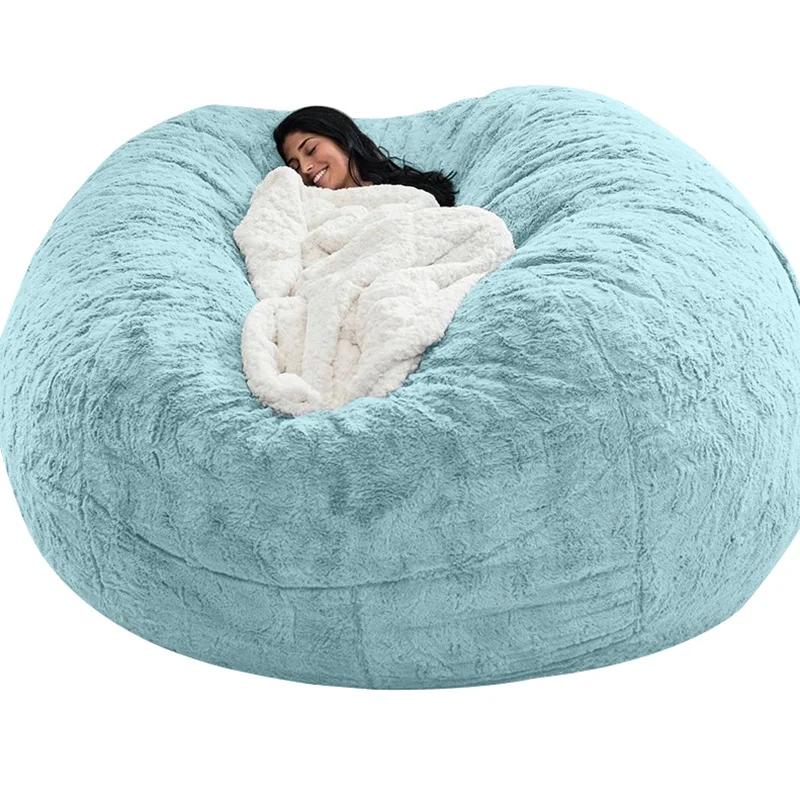 Sky Blue Bean Bag Living Room Sofa Simple Beanbag Chair Or Soft Fur Lazy Corner Sofa Bean Bag Cover