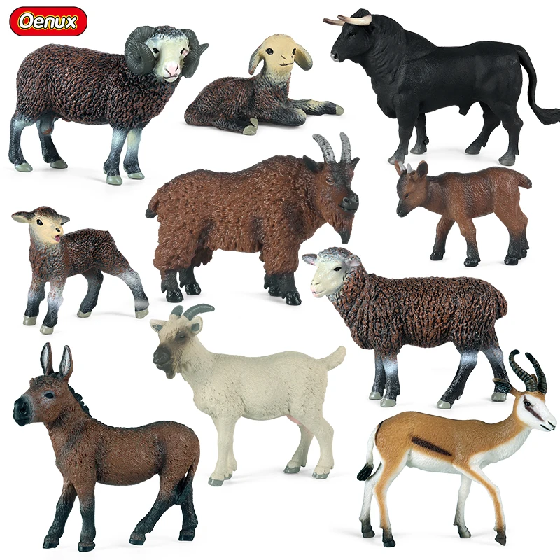 Oenux Wholesale Soild PVC Farm Animal Toy Sheep Goat Lamb Antelope Cow Model Animals Figurines Kids Education Learning Toys